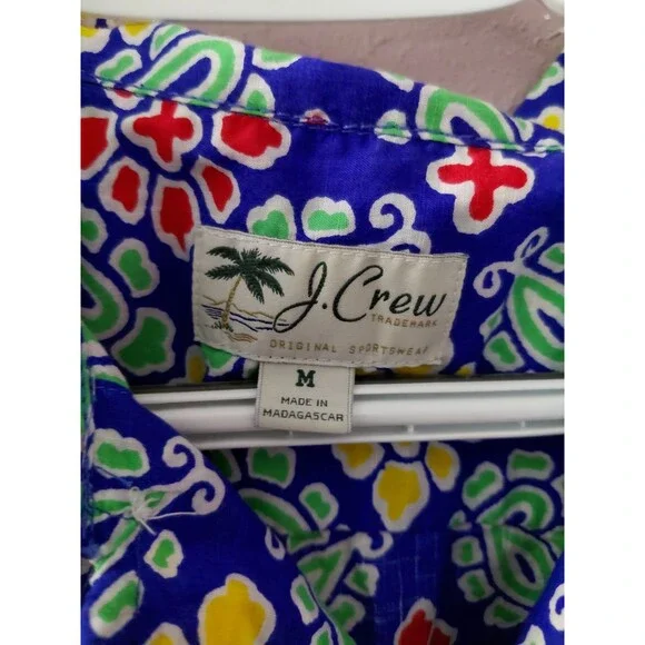 J Crew Hawaiian Shirt Men's Med Blue Floral Short Sleeve Button Up Camp Resort - Picture 6 of 10